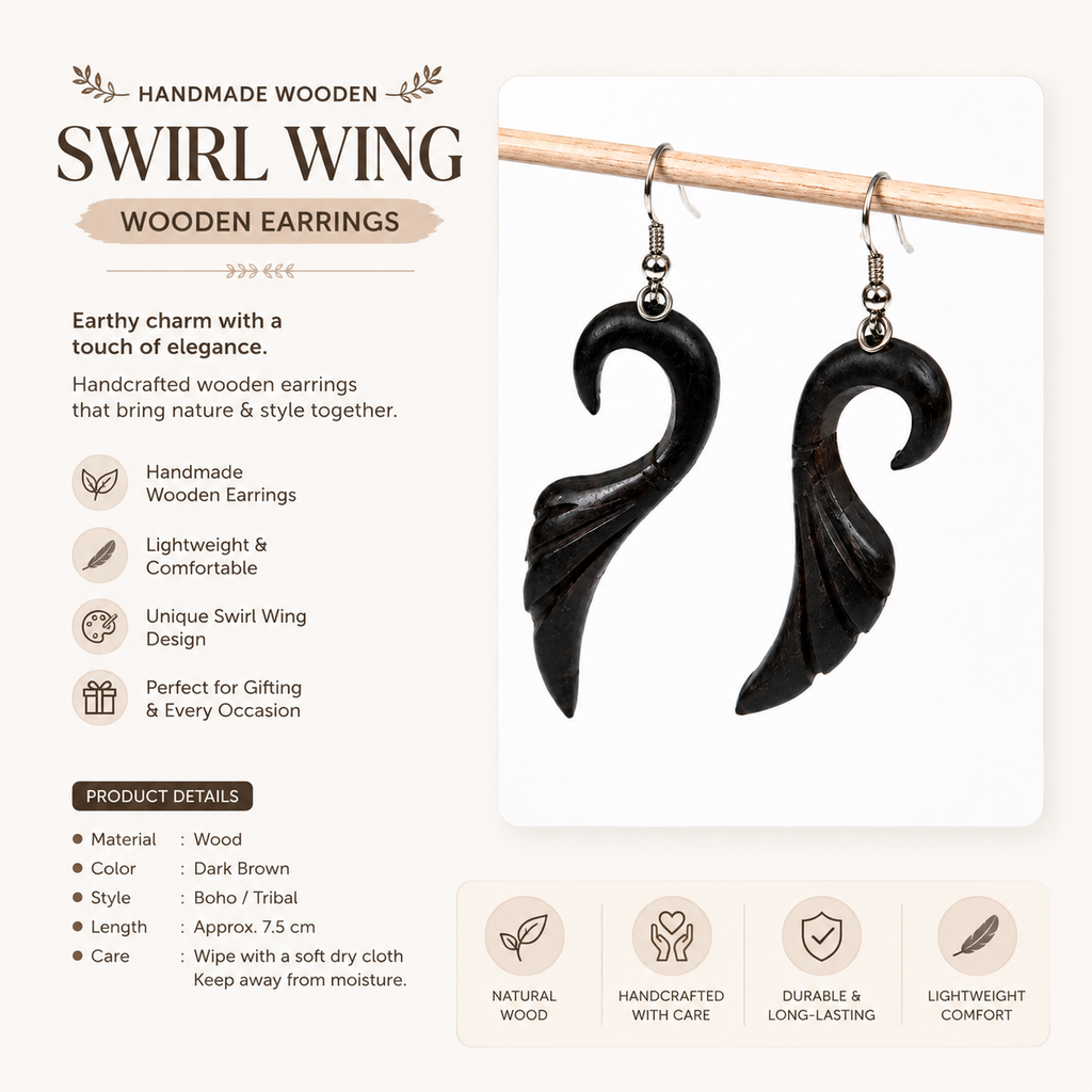 Black Statement Wooden Earrings – 4-Piece Combo