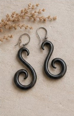 Handmade Black Wooden Swirl Earrings