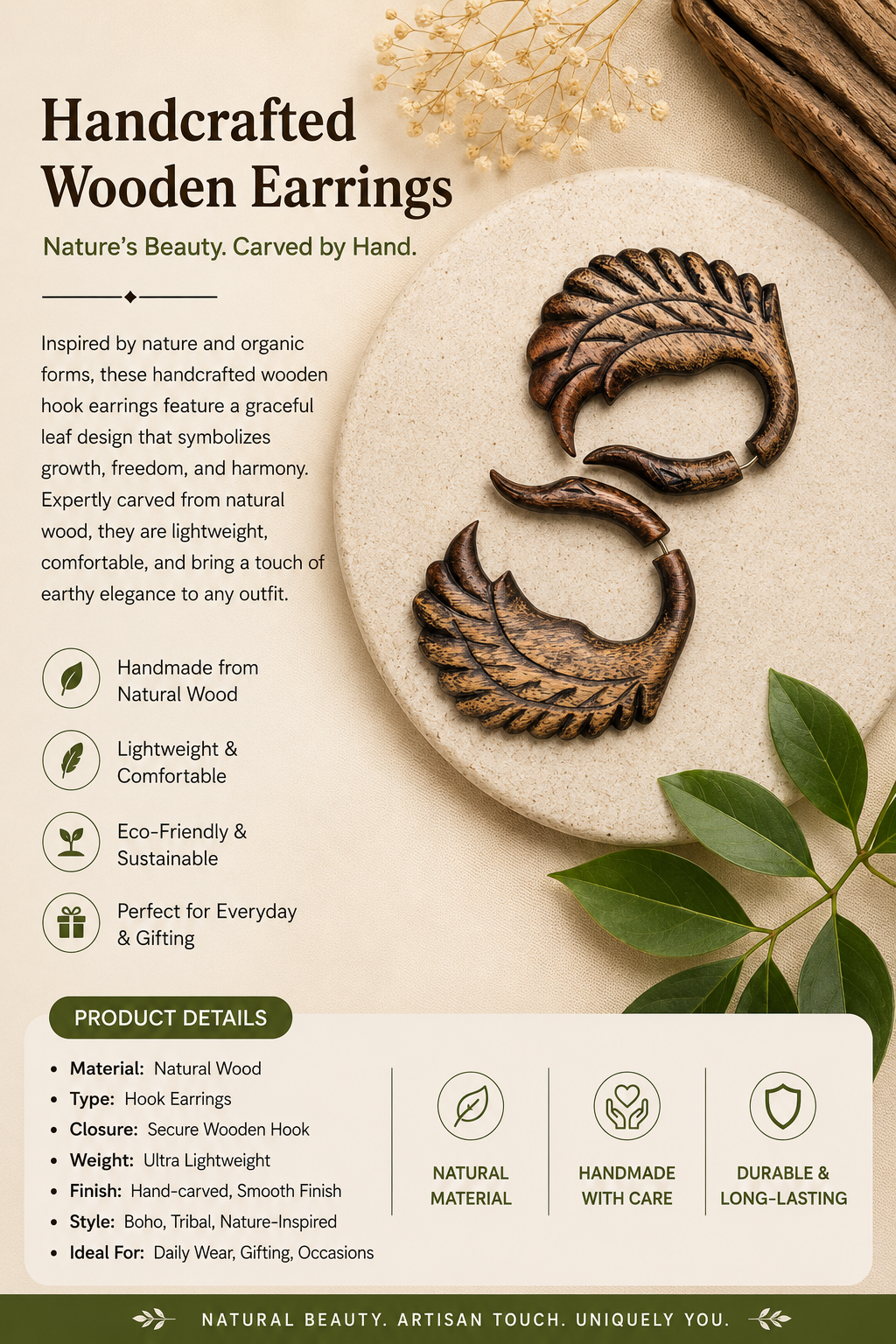 Handcrafted Wooden Angel Wing Ear Gauge Earrings