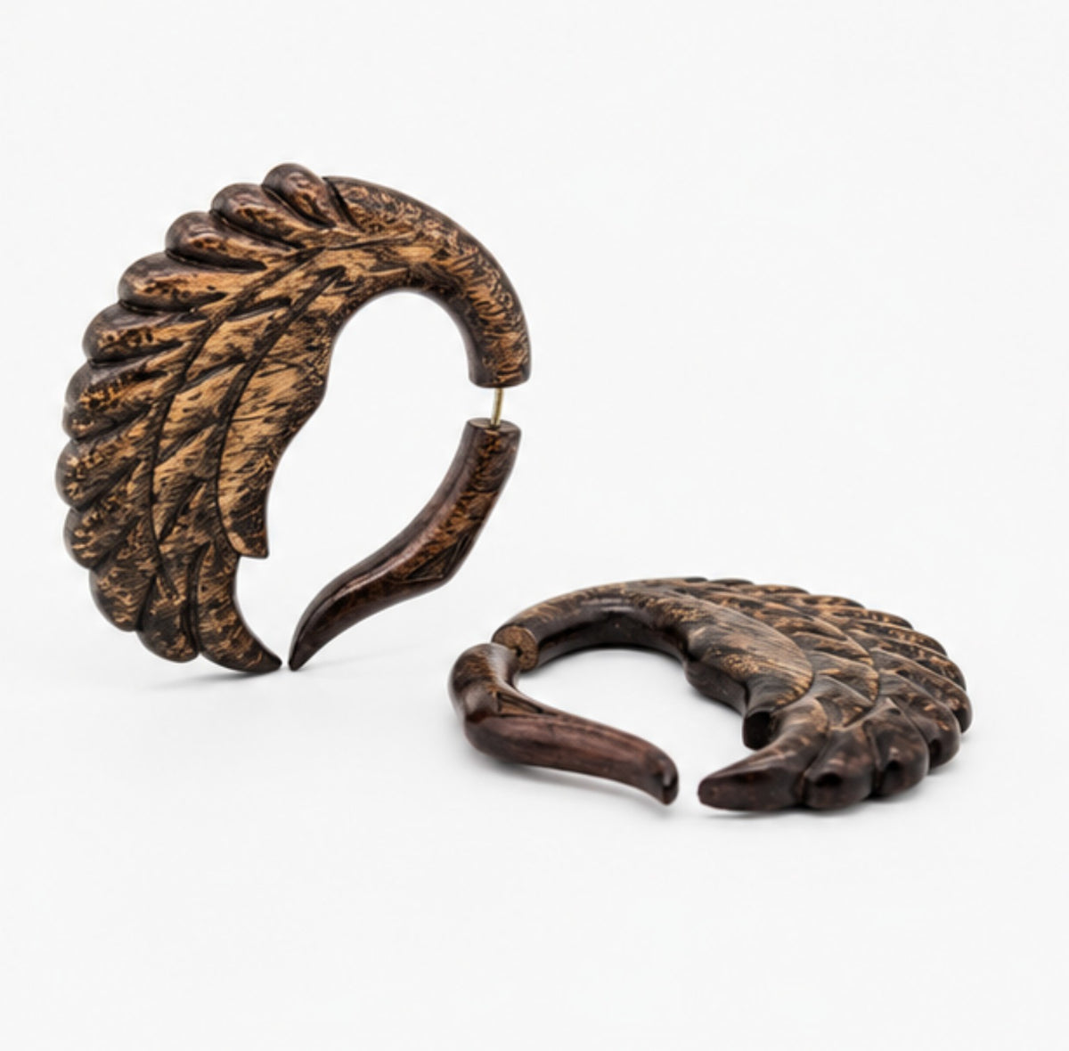 Handcrafted Wooden Angel Wing Ear Gauge Earrings