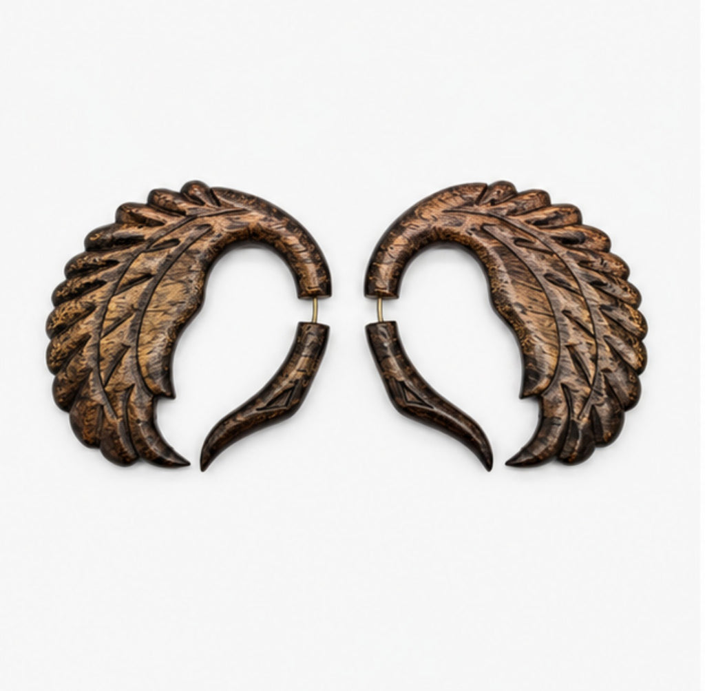 Handcrafted Wooden Angel Wing Ear Gauge Earrings