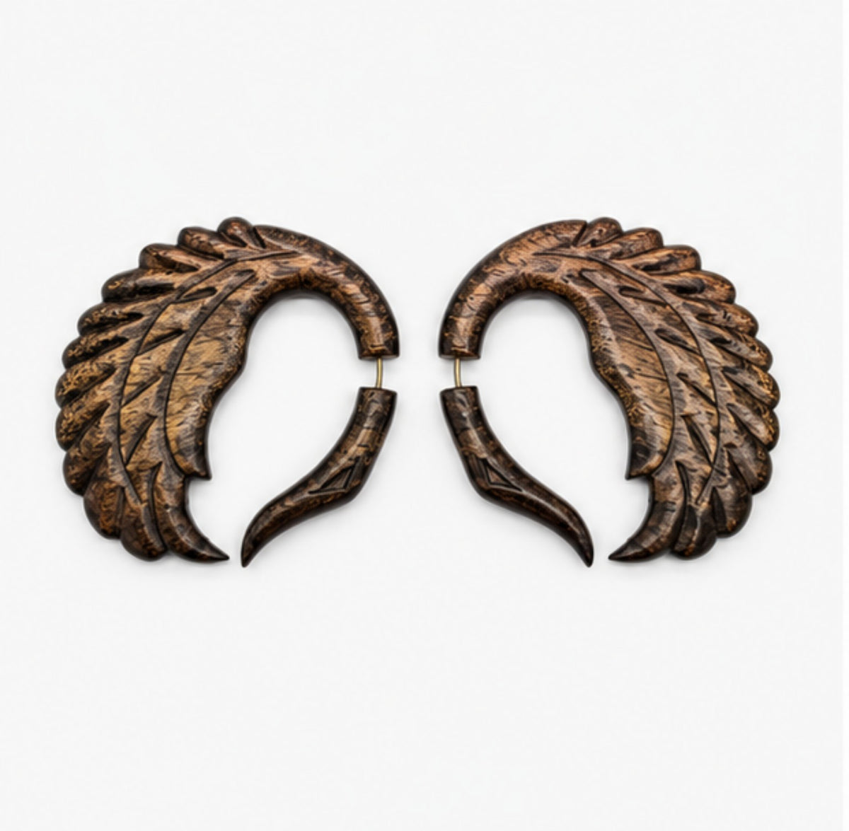 Handcrafted Wooden Angel Wing Ear Gauge Earrings
