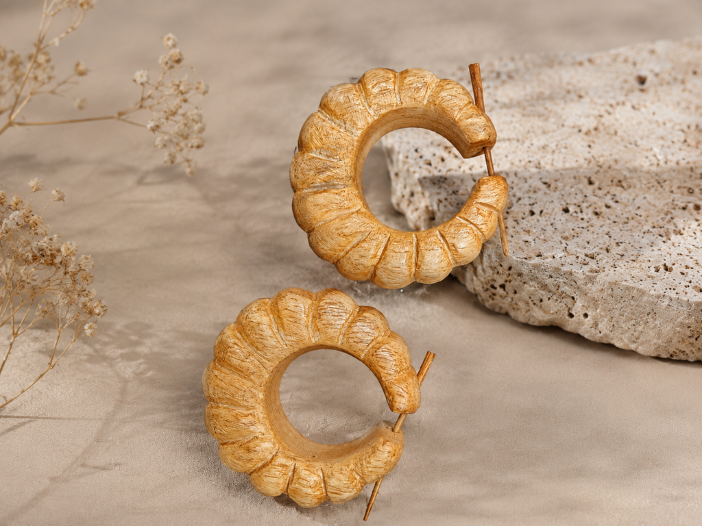 Handcrafted Wooden Lotus Hoop Ear Gauge Earrings