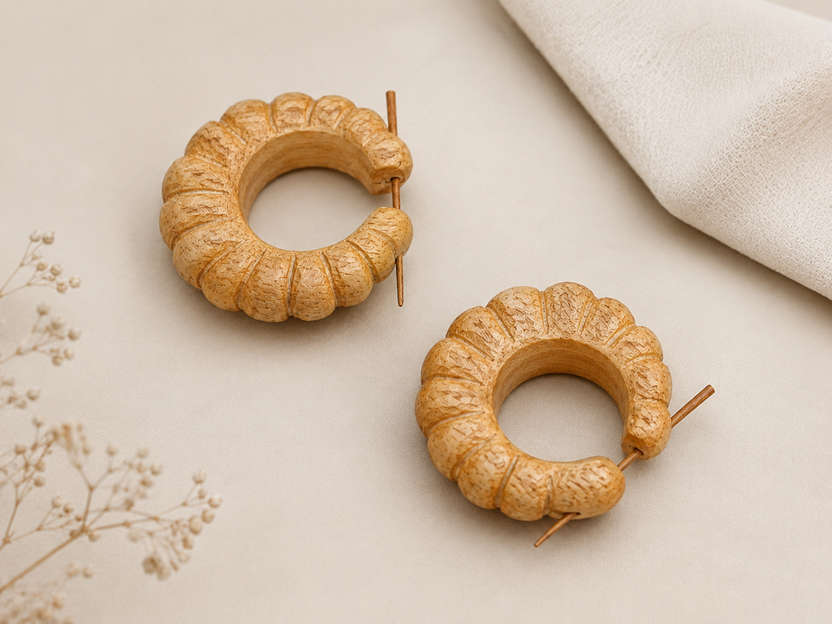 Handcrafted Wooden Lotus Hoop Ear Gauge Earrings