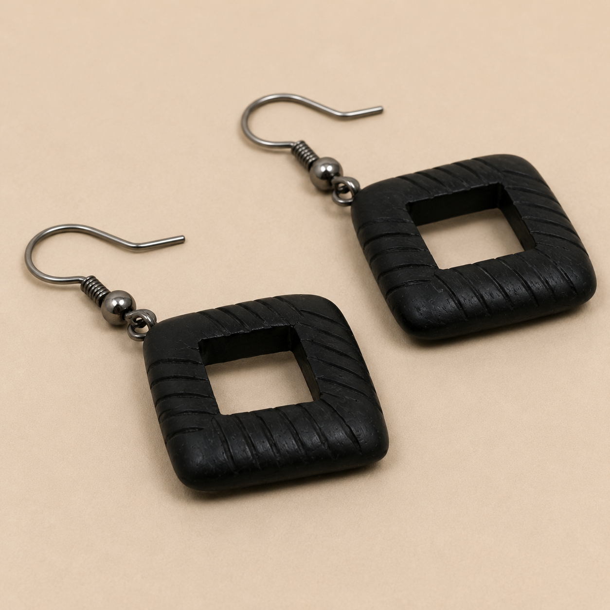 Carved Wood Dangles Earrings