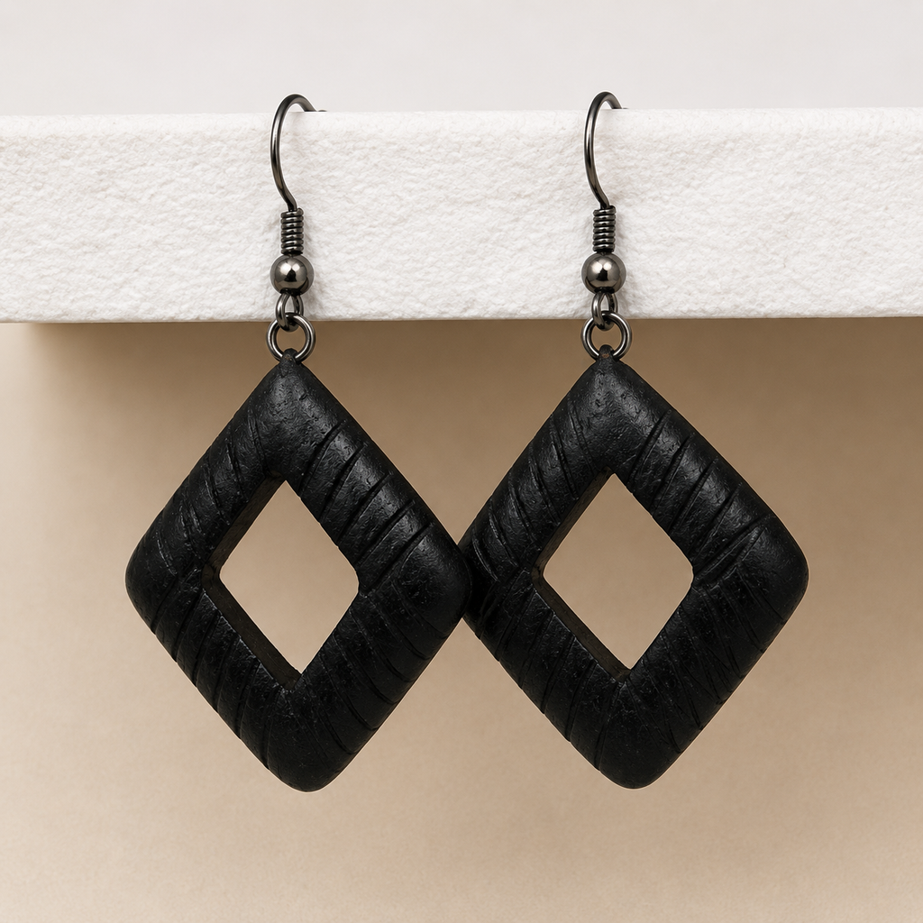 Carved Wood Dangles Earrings
