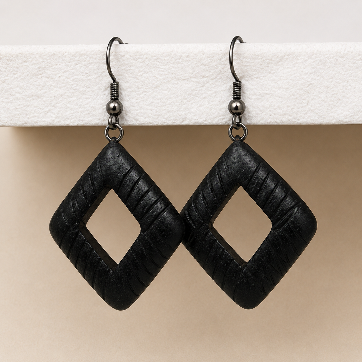 Carved Wood Dangles Earrings
