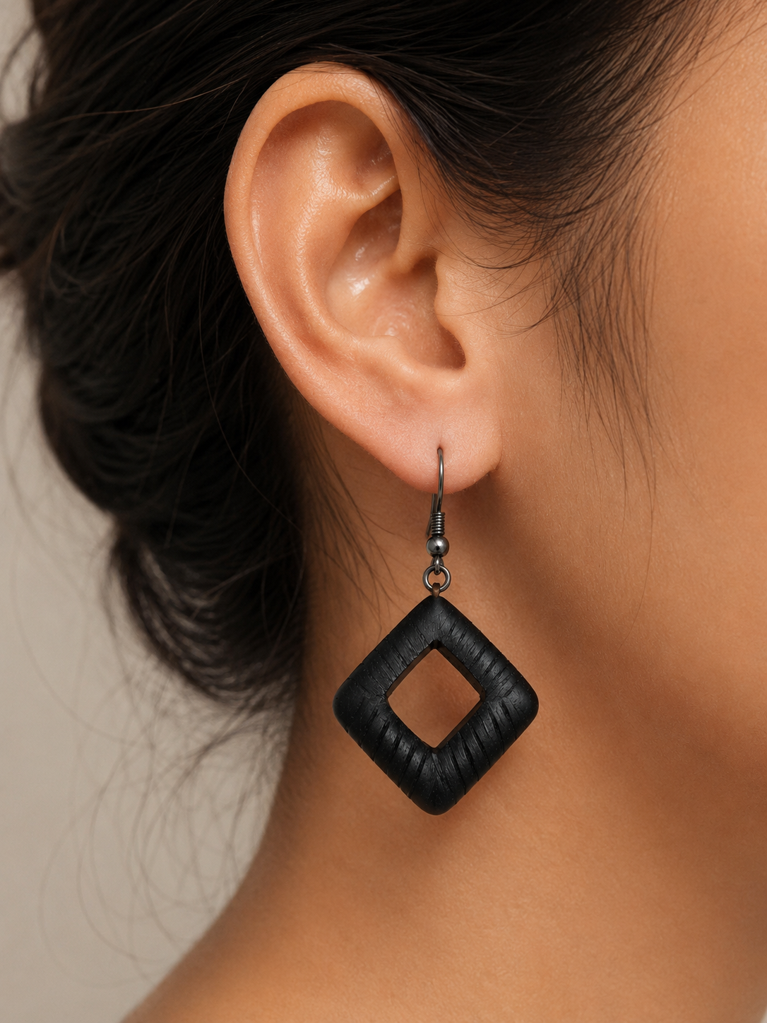 Carved Wood Dangles Earrings