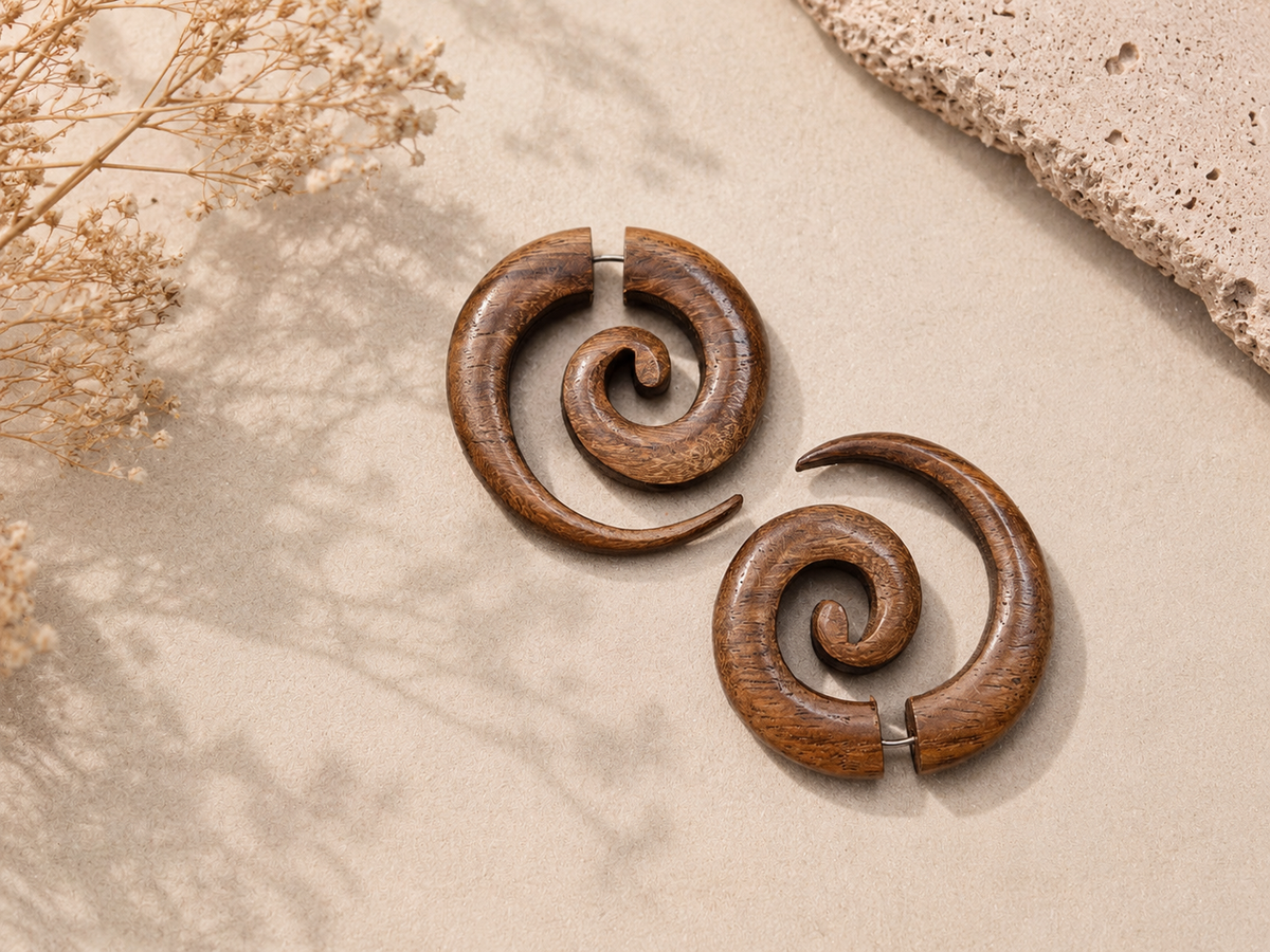 Handcrafted Wooden Spiral Ear Gauge Earrings