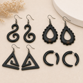 Black Wooden Statement Earrings – 4-Piece Combo 🖤