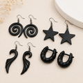 Black Statement Wooden Earrings – 4-Piece Combo