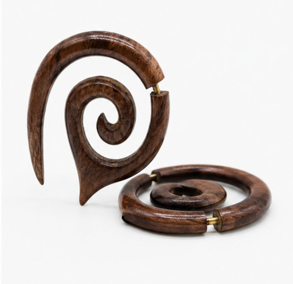Handcrafted Wooden Spiral Ear Gauge Earrings