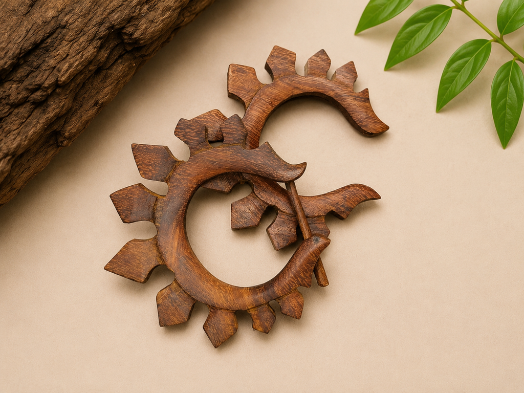 Handcrafted Wooden Gear Wheel Ear Gauge Earring