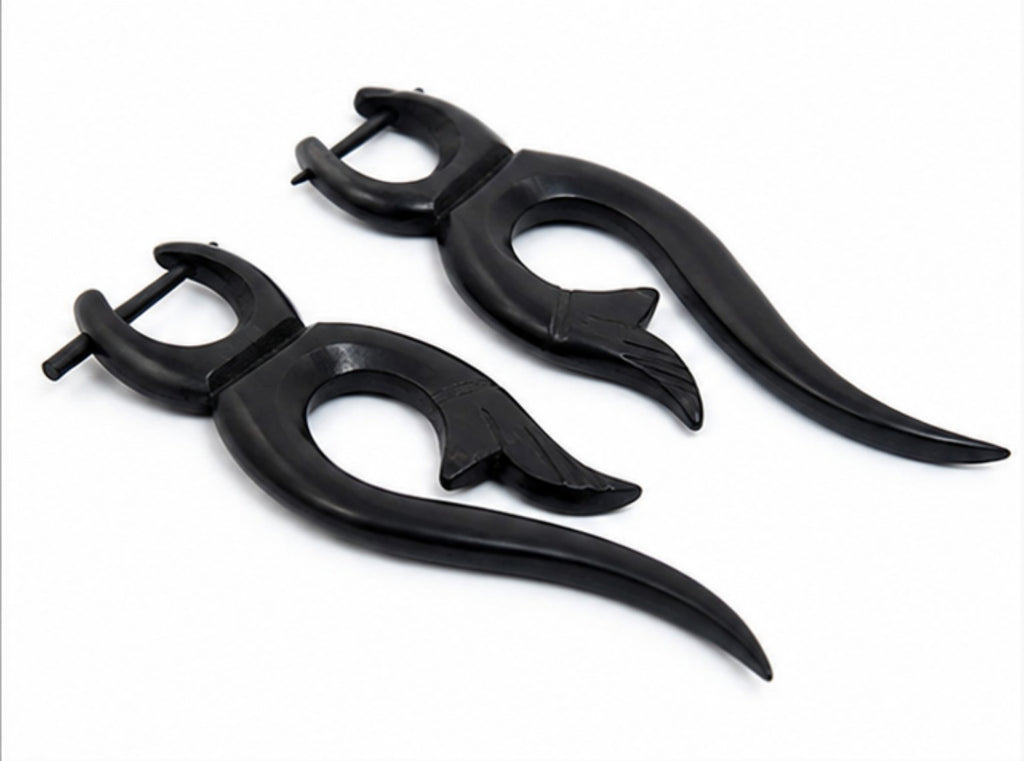 Handcrafted Wooden Tribal Fang Ear Gauge Earrings