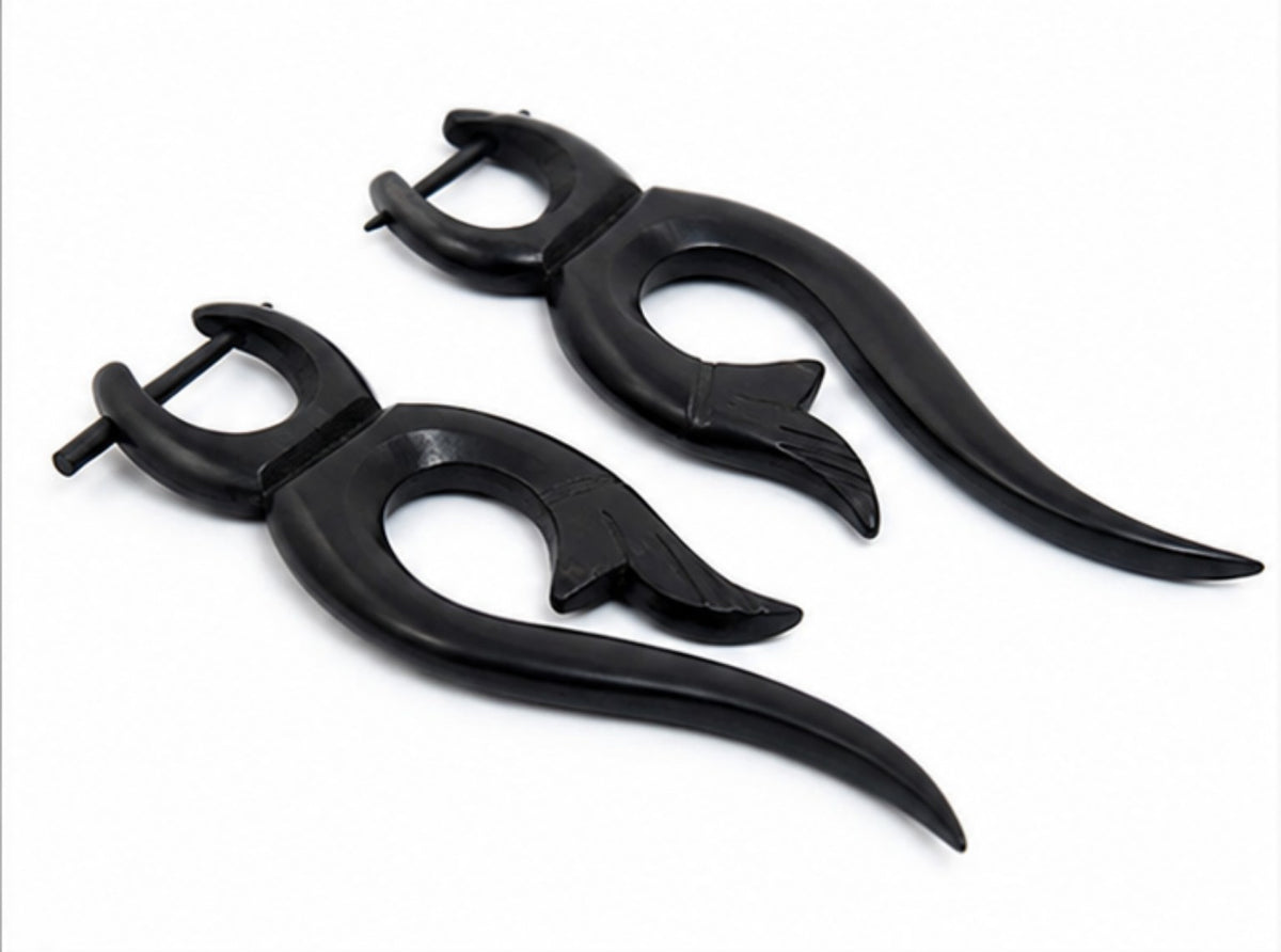Handcrafted Wooden Tribal Fang Ear Gauge Earrings