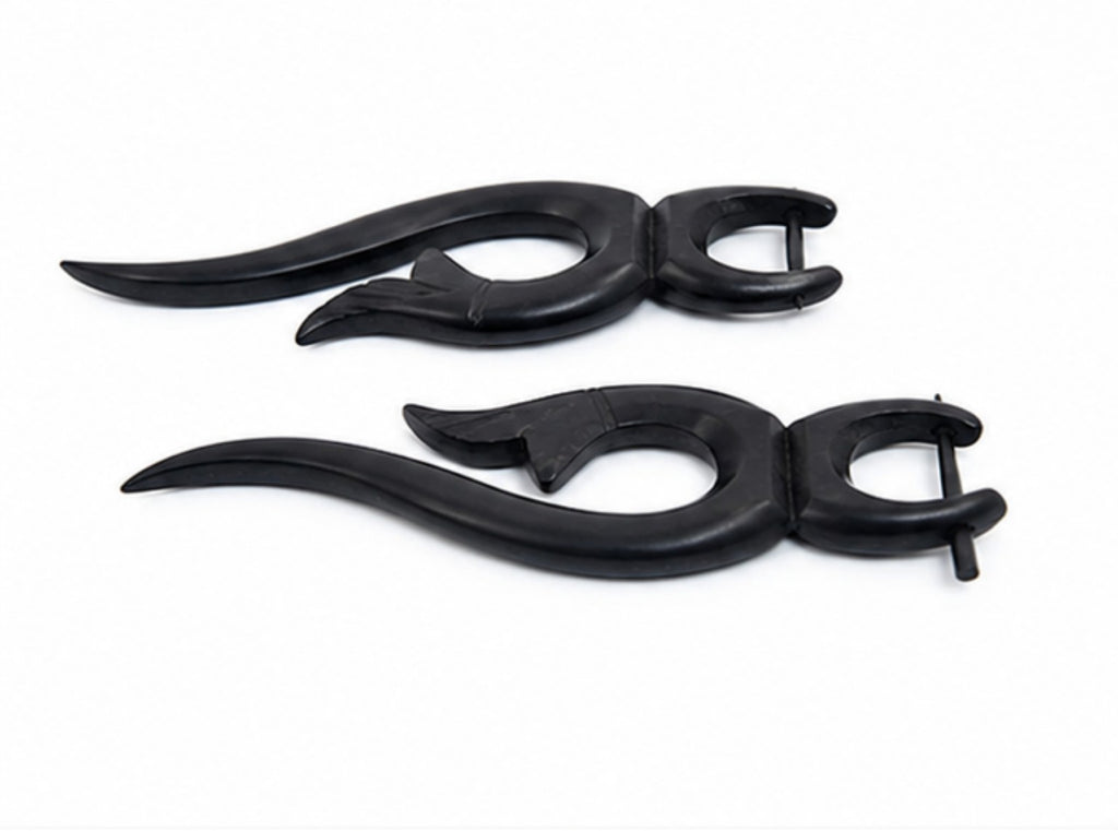 Handcrafted Wooden Tribal Fang Ear Gauge Earrings