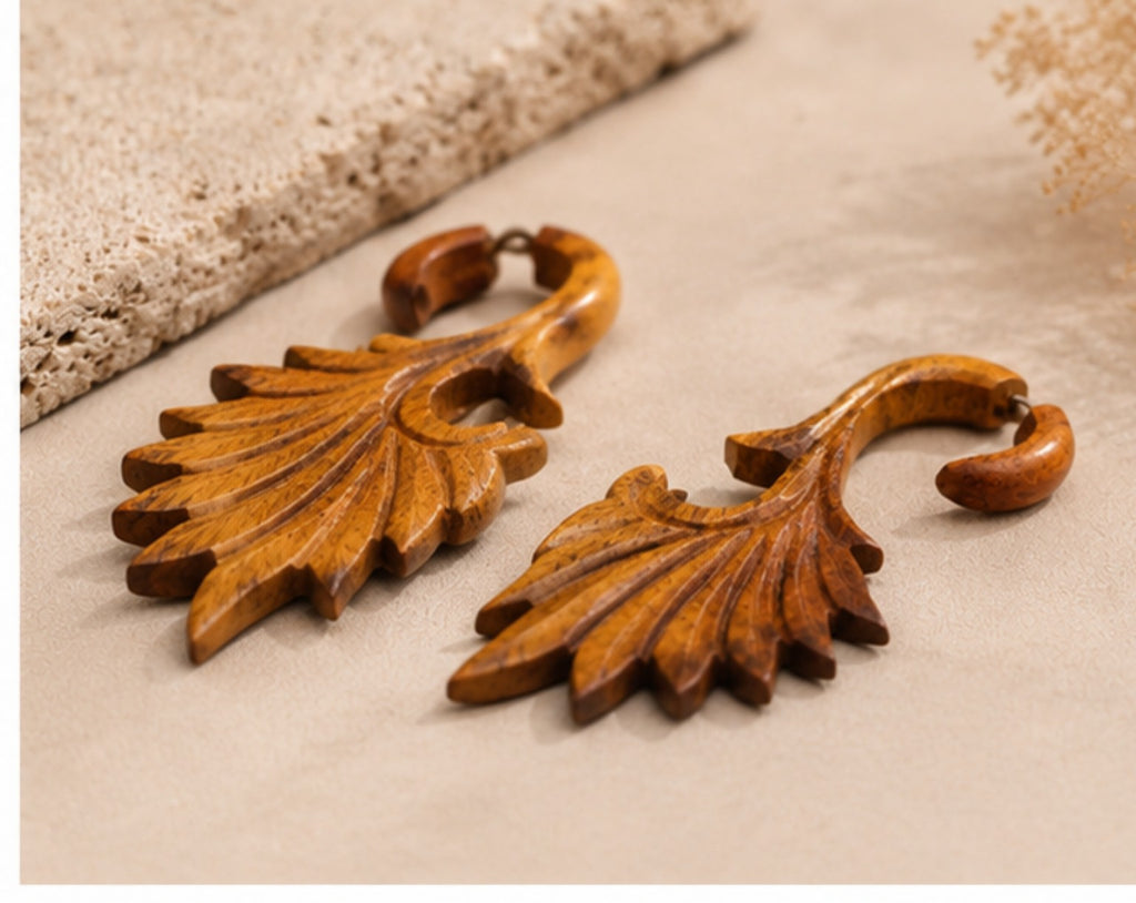 Handcrafted Wooden Feather Wing Ear Gauge Earrings