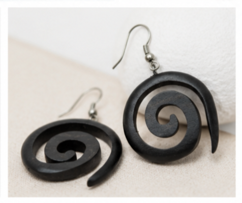 Handcrafted Wooden Spiral Earrings 🖤🌿