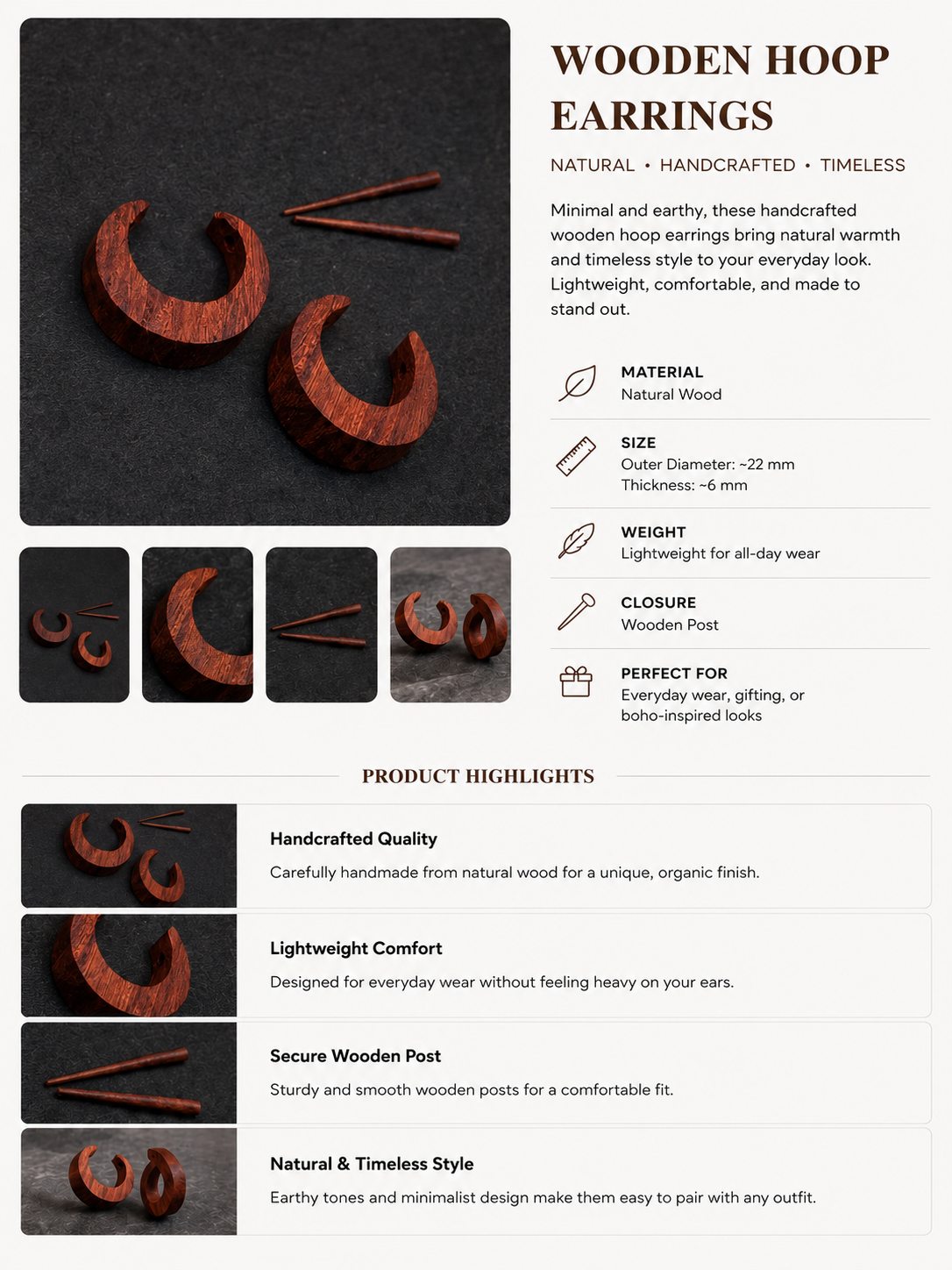 Wooden Hoop Earrings