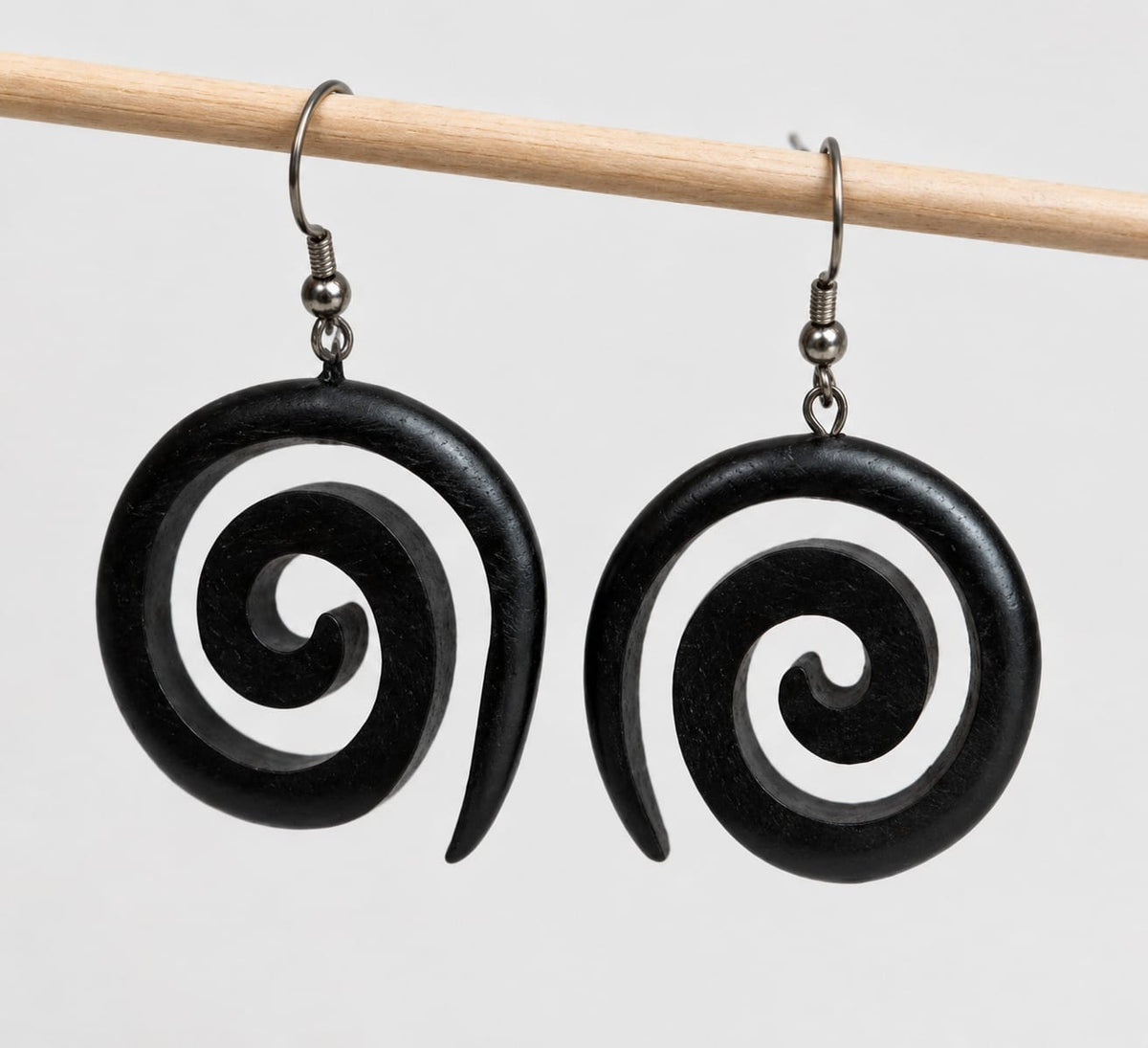 Handcrafted Wooden Spiral Earrings 🖤🌿