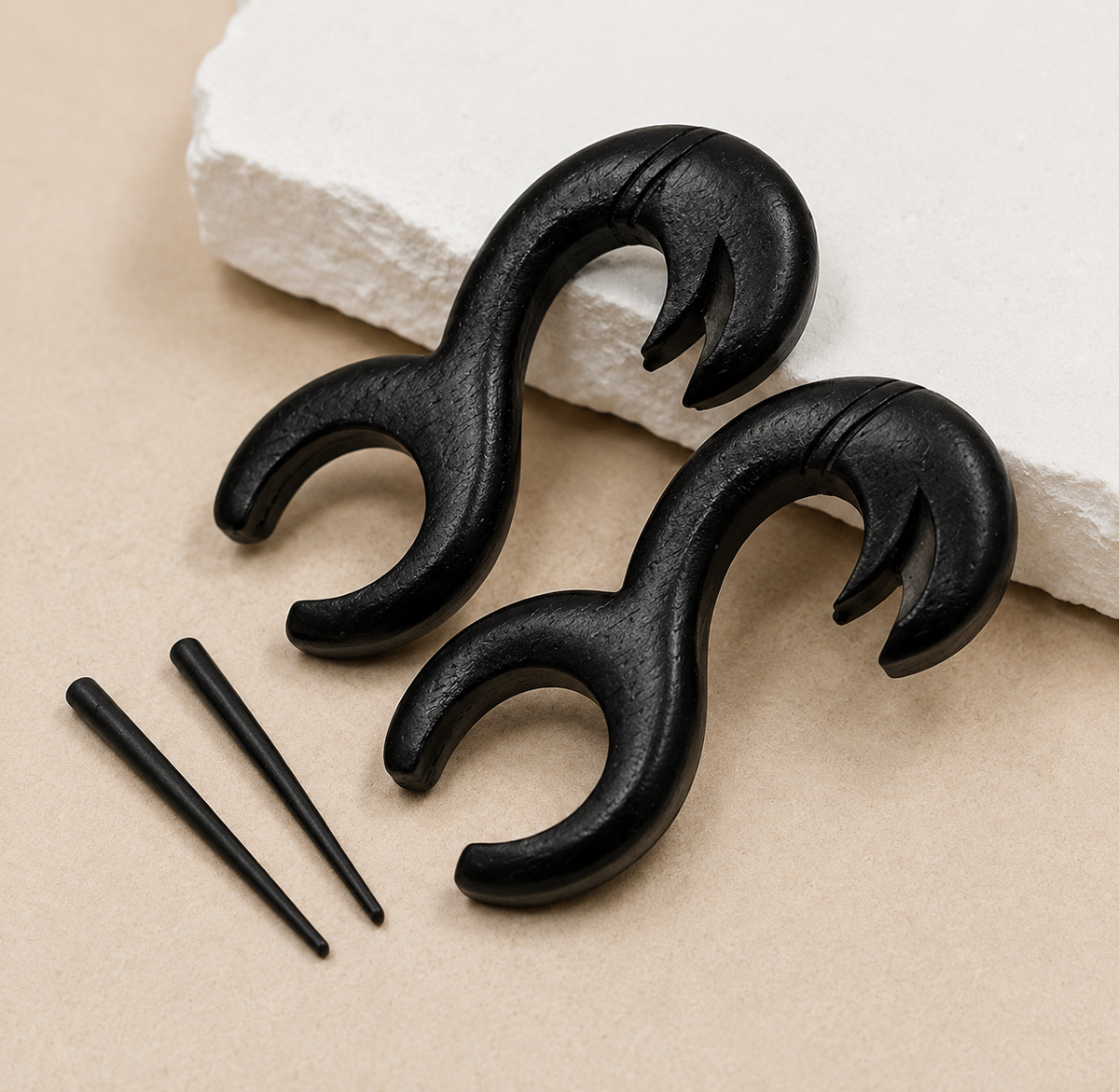 Black Tribal Spiral Hook Earrings