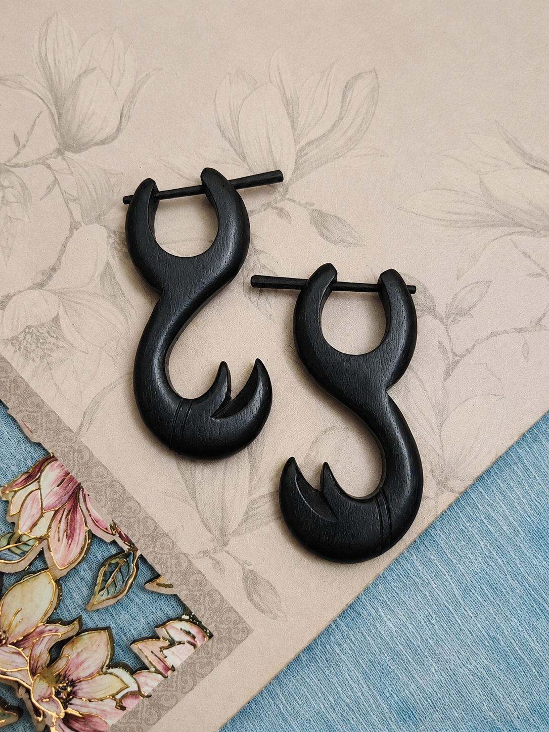 Black Tribal Spiral Hook Earrings