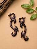 Handcrafted Wooden Tribal Flame Ear Gauge Earrings