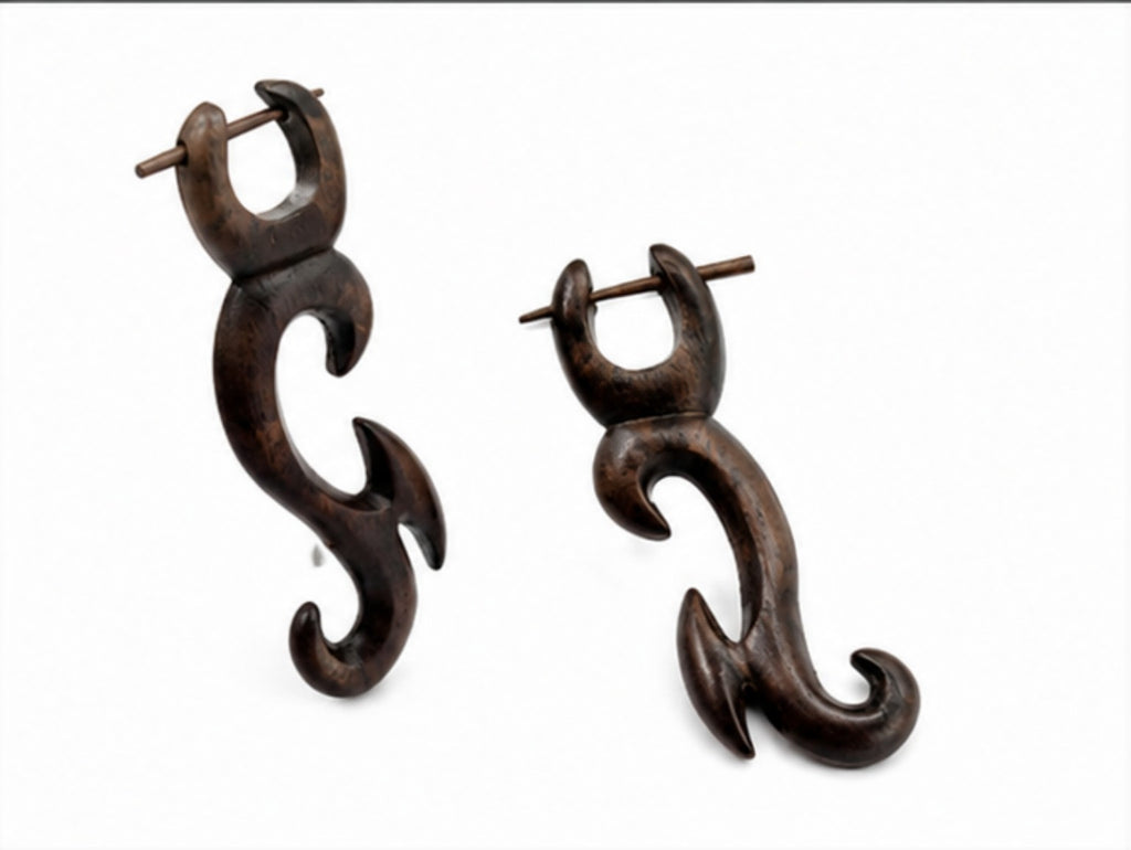 Handcrafted Wooden Tribal Flame Ear Gauge Earrings