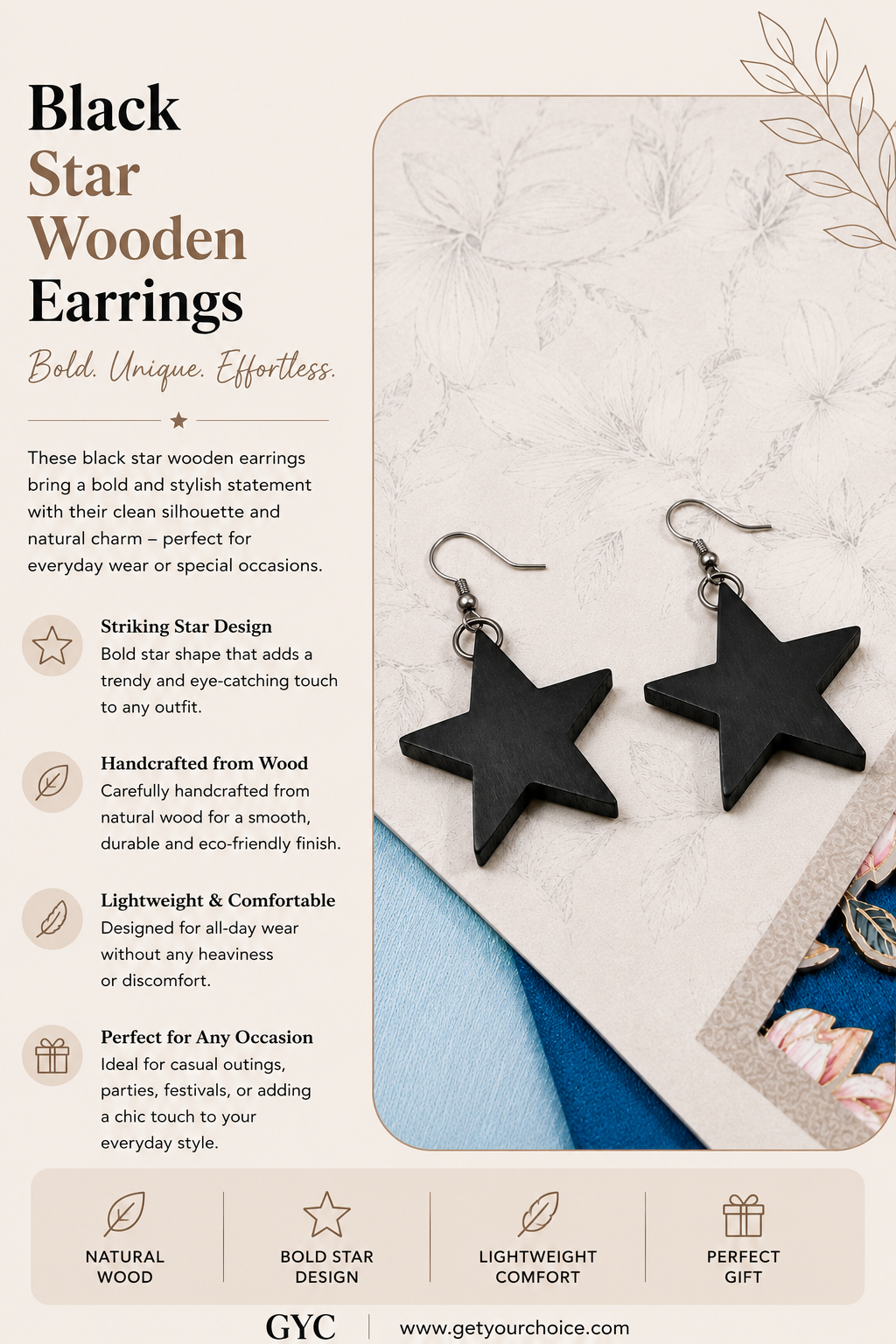 Black Star Wooden Earrings