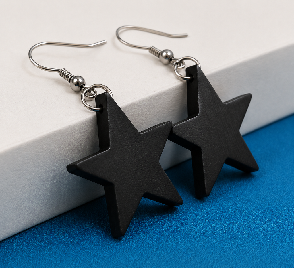 Black Star Wooden Earrings