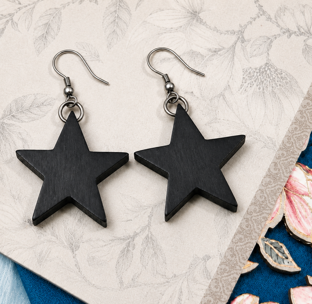 Black Star Wooden Earrings
