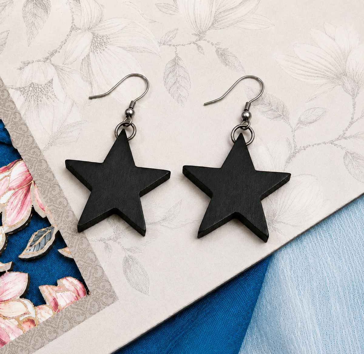 Black Star Wooden Earrings
