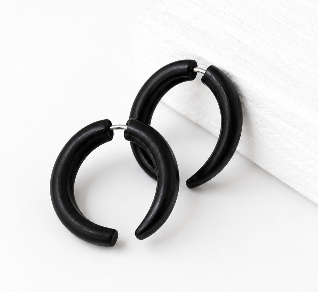 Black Crescent Hoop Earrings