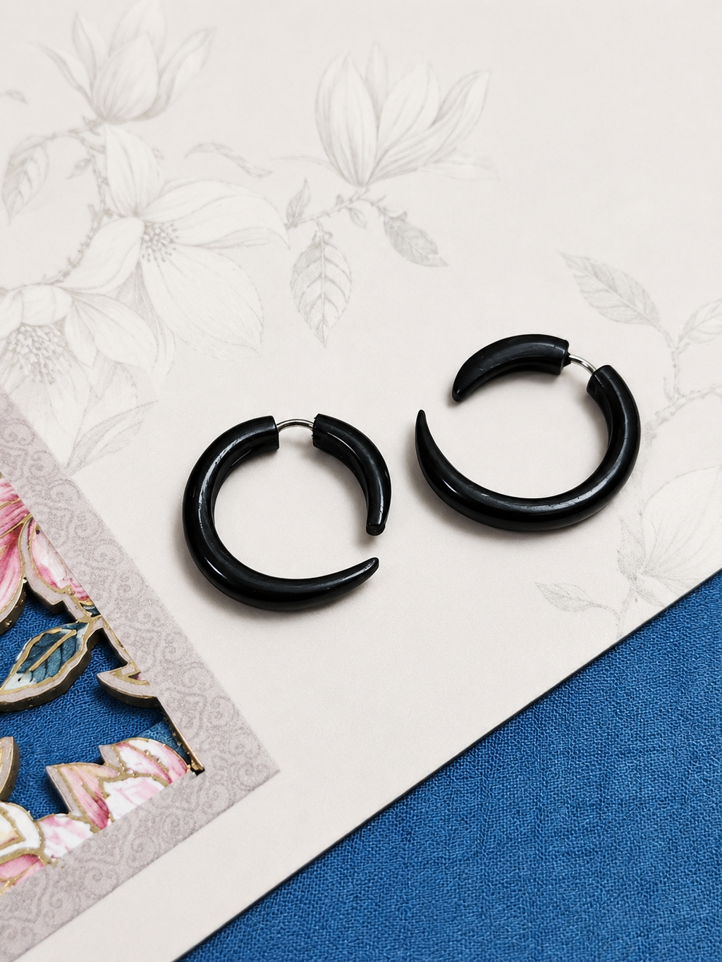 Black Crescent Hoop Earrings
