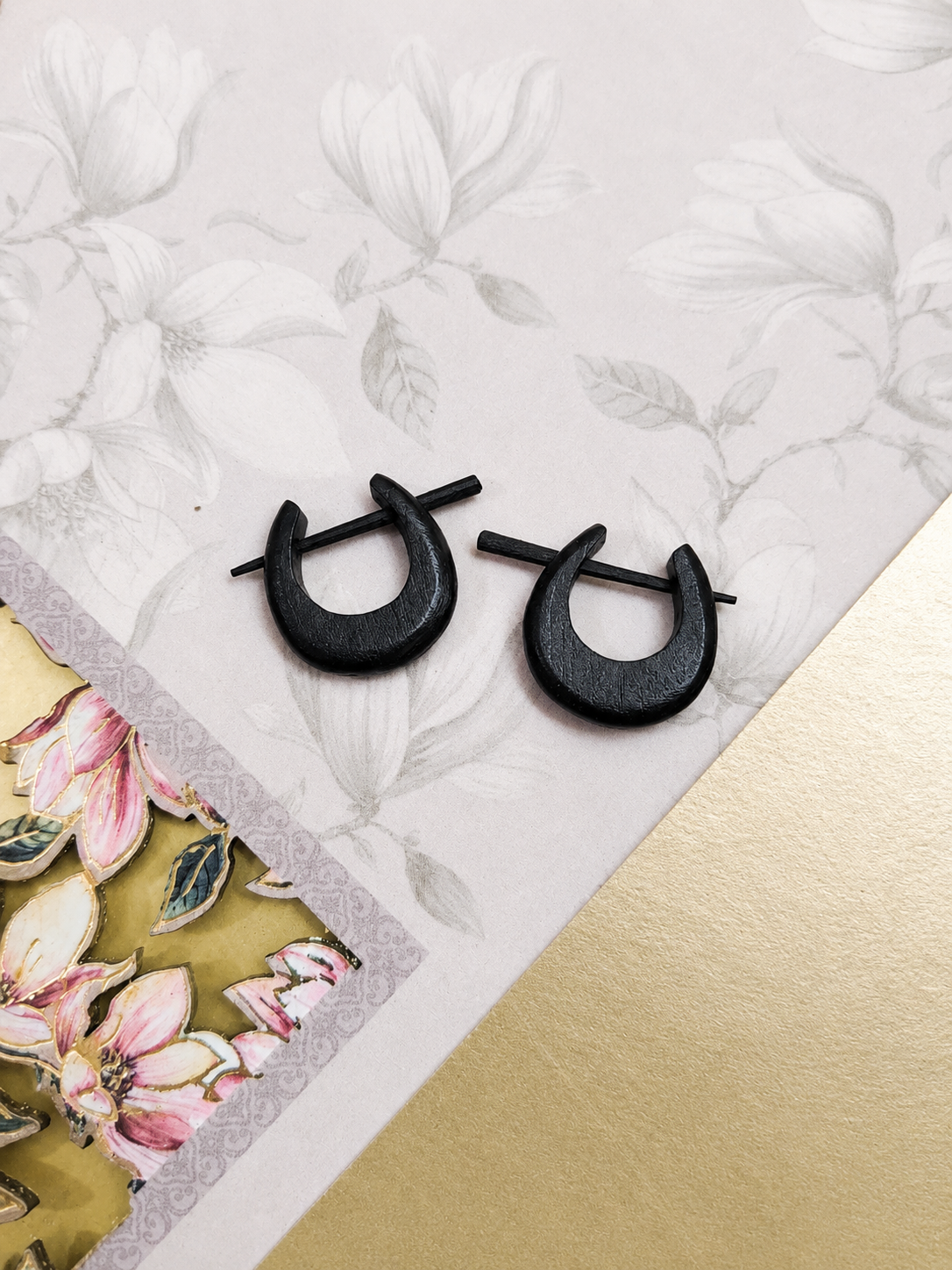 Handcrafted Black Wooden Tribal Ear Hangers for Men & Women