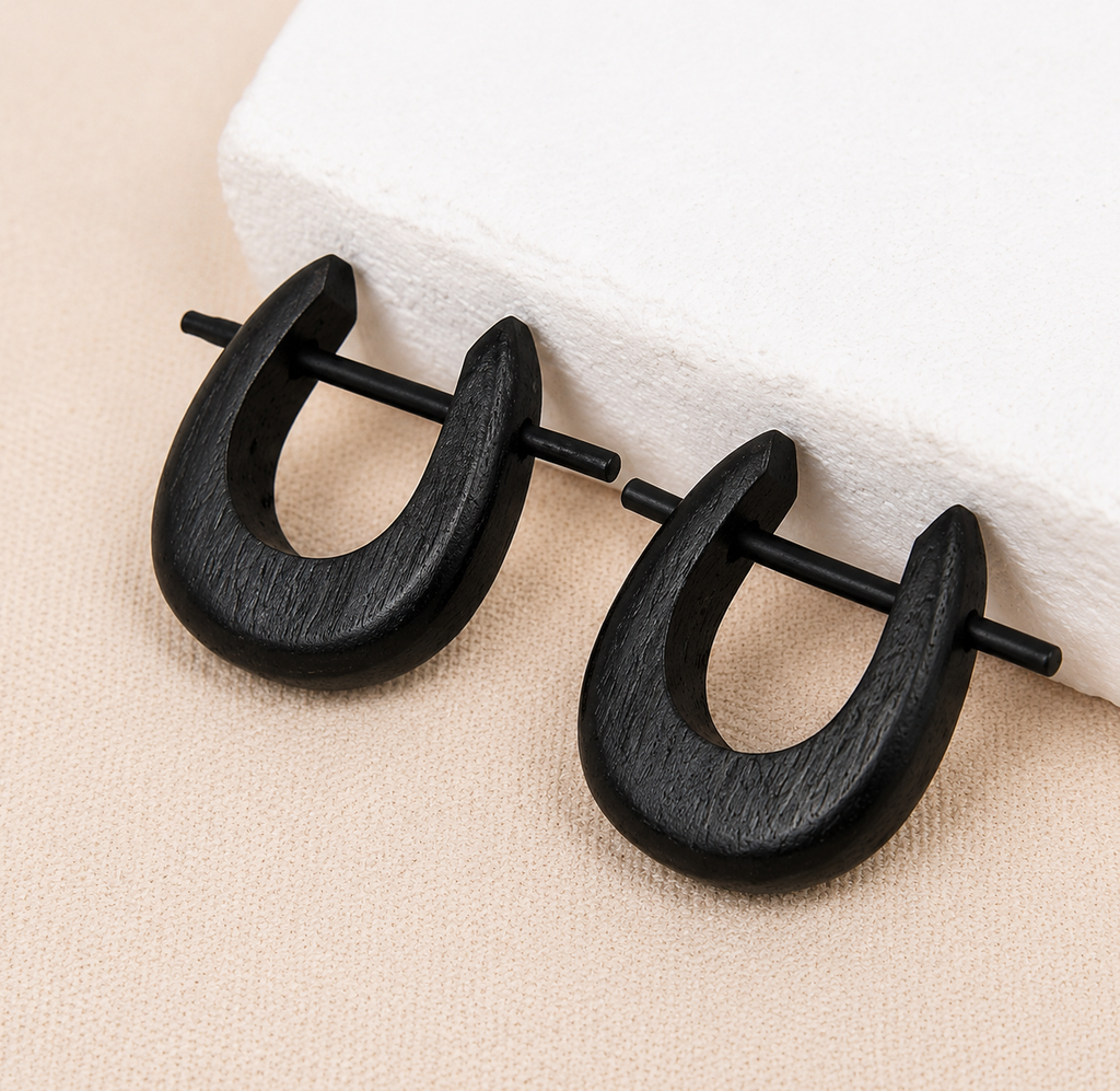 Handcrafted Black Wooden Tribal Ear Hangers for Men & Women