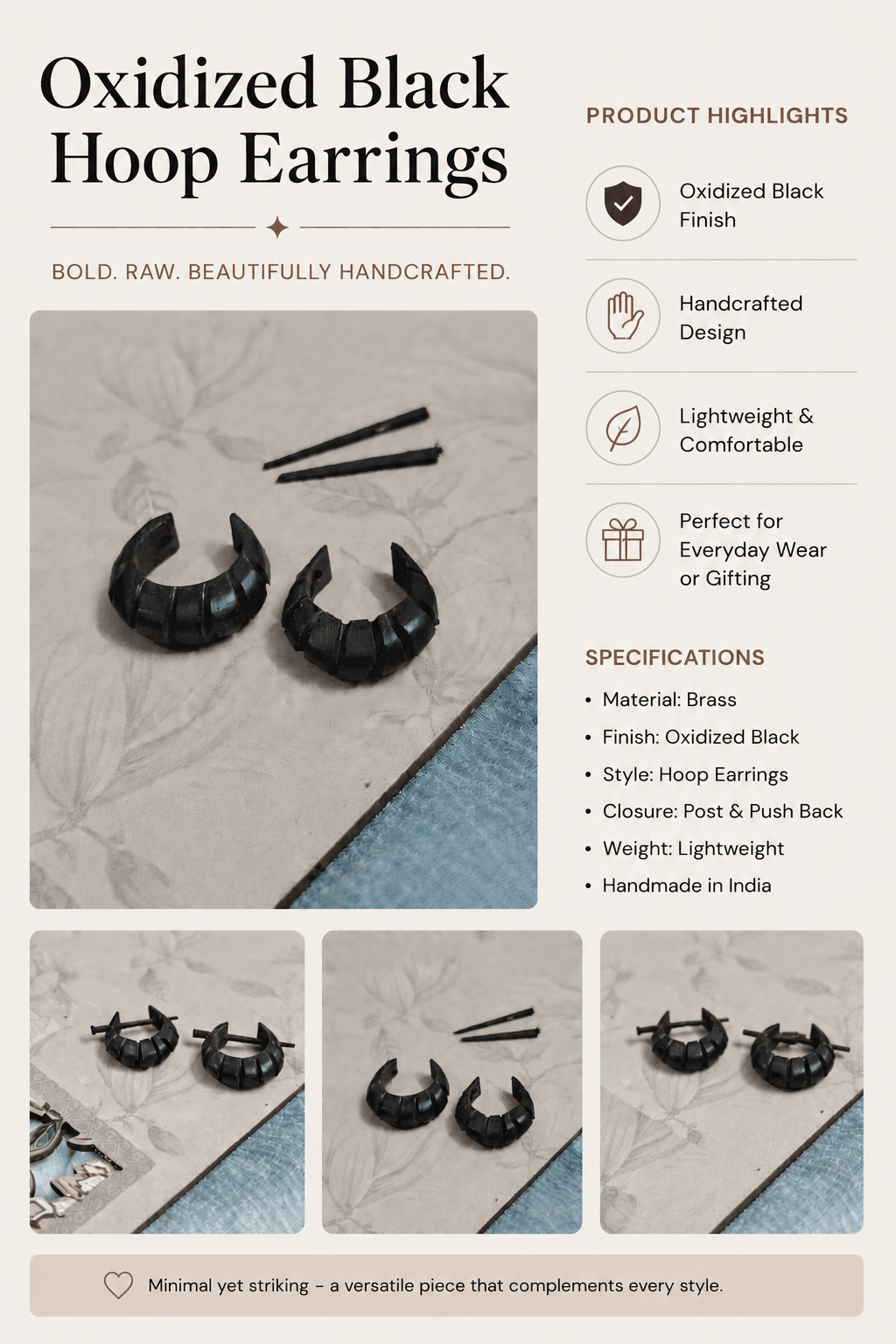 Oxidized Black Hoop Earrings