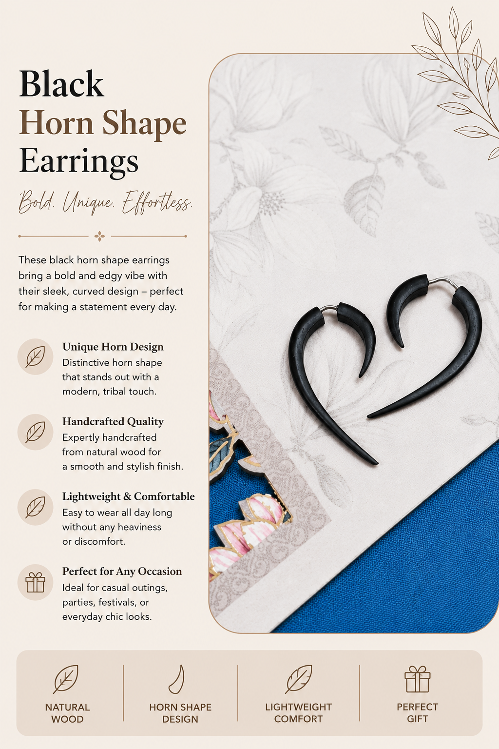 Black Horn Shape Earrings
