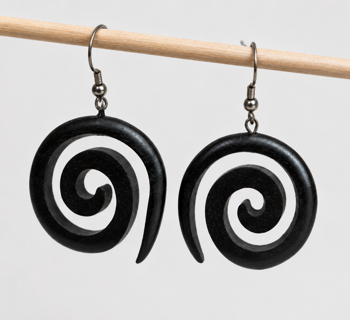 Handcrafted Wooden Spiral Earrings 🖤🌿