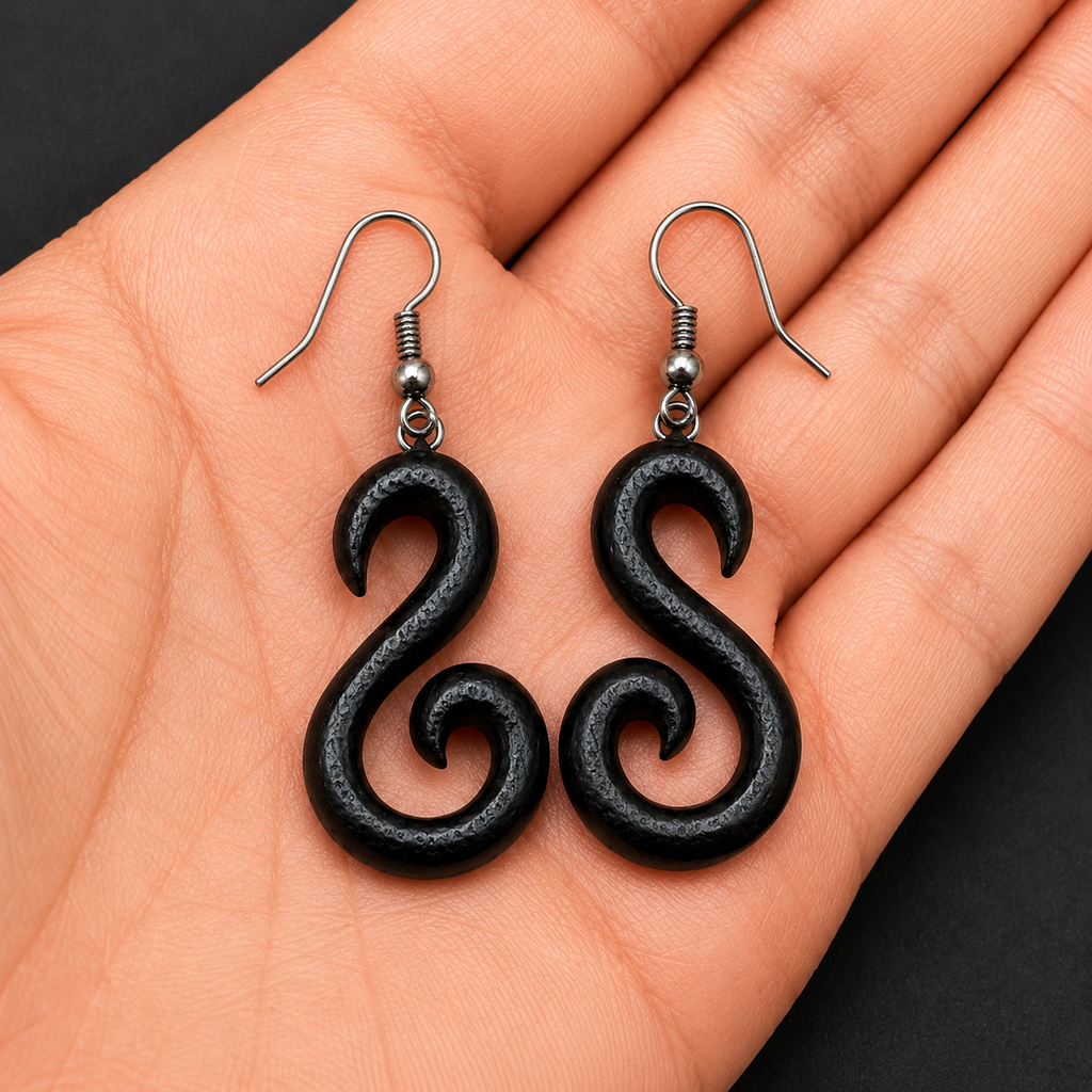 Handmade Black Wooden Swirl Earrings