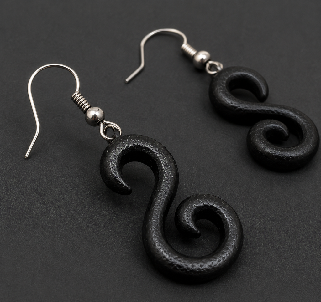 Handmade Black Wooden Swirl Earrings