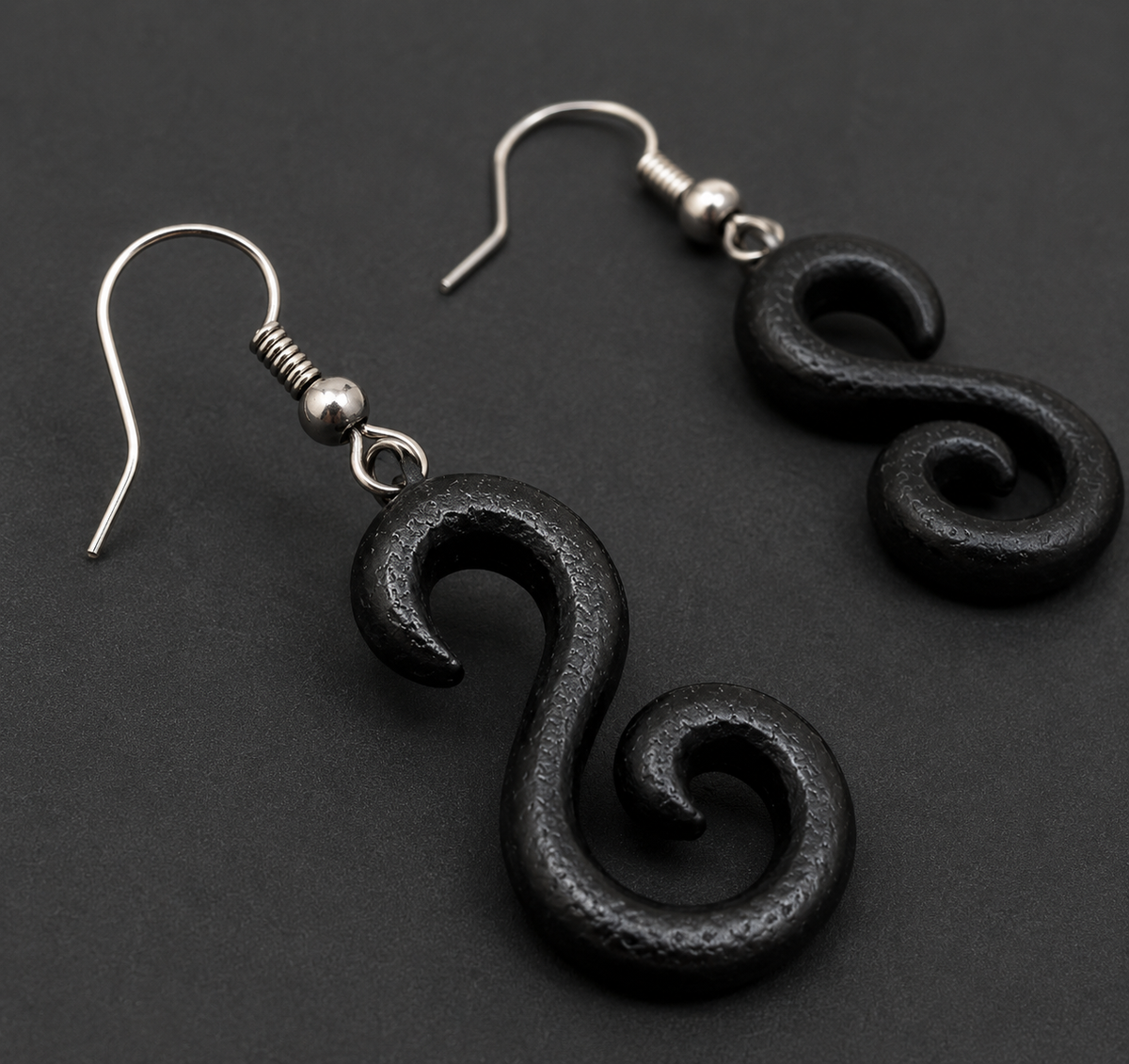 Handmade Black Wooden Swirl Earrings