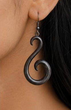Handmade Black Wooden Swirl Earrings