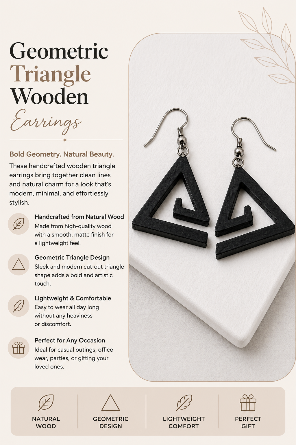 Geometric Triangle Wooden Earrings