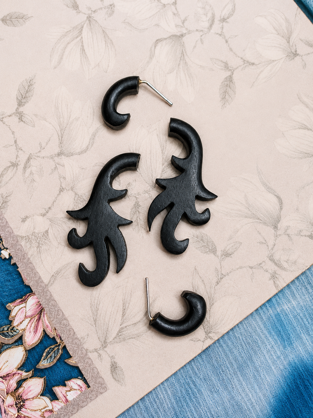 Midnight Tribal Wooden Ear Hangers | Handmade Black Gauged Earrings